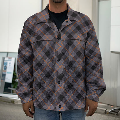 Grey And Orange Plaid Pattern Print Men's Shirt Jacket