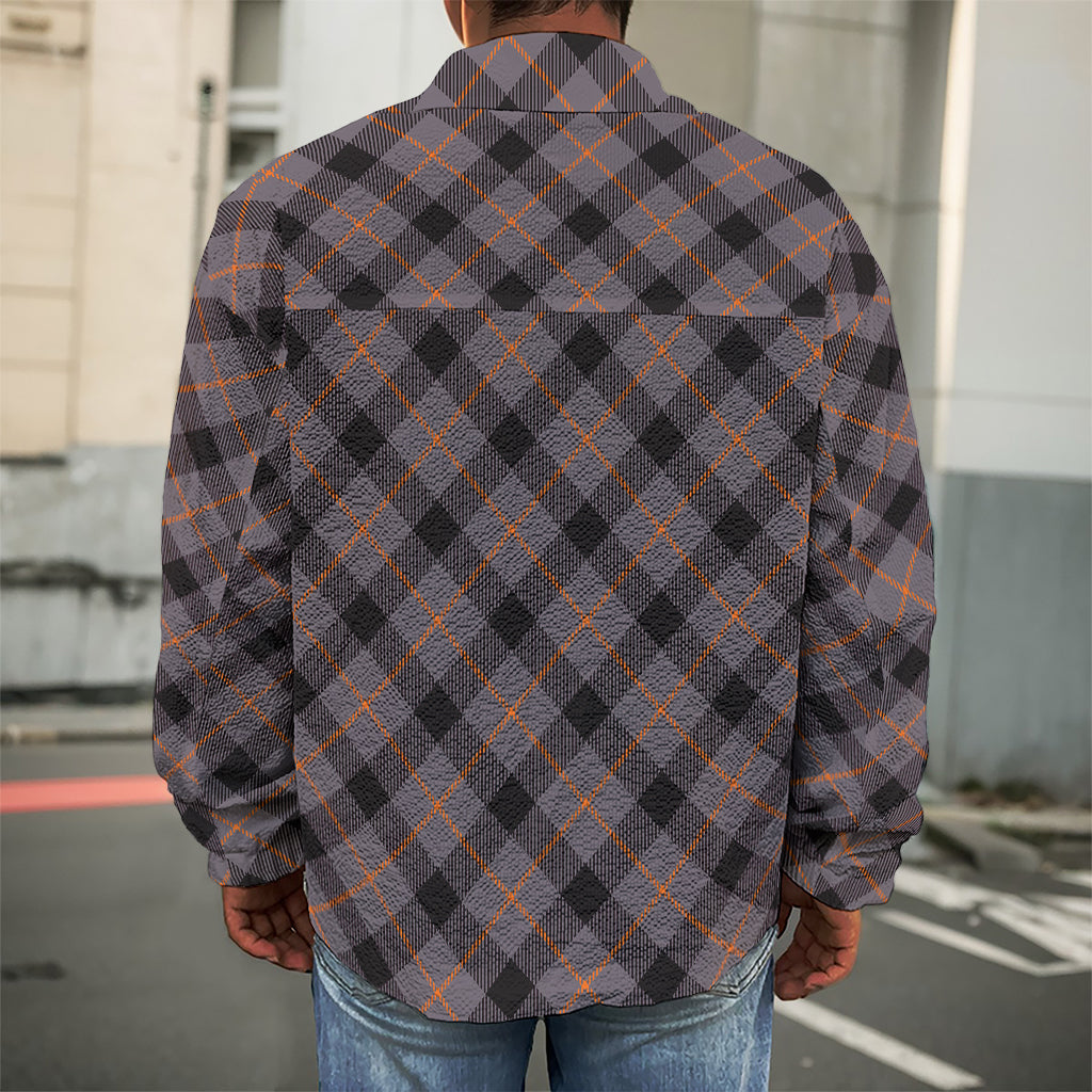 Grey And Orange Plaid Pattern Print Men's Shirt Jacket