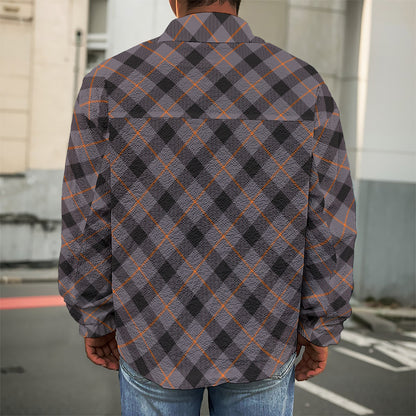 Grey And Orange Plaid Pattern Print Men's Shirt Jacket