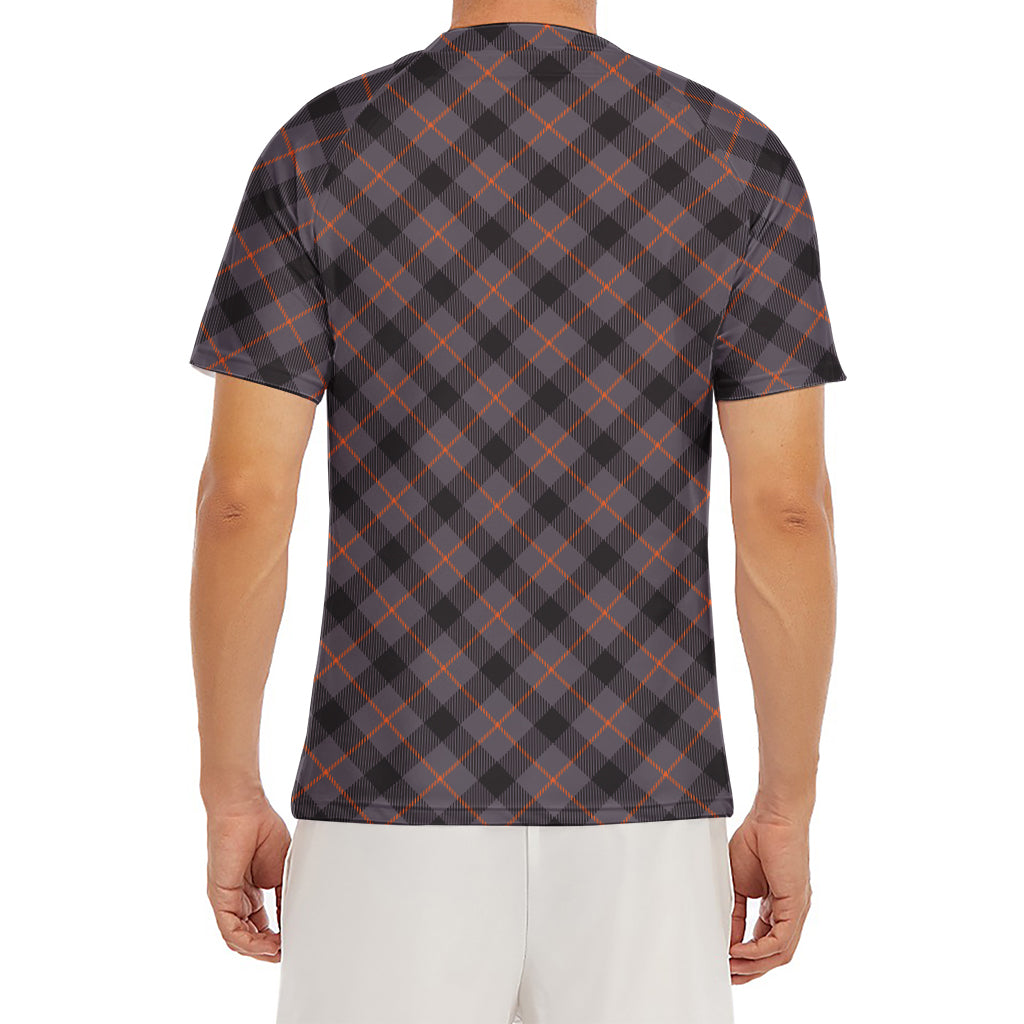 Grey And Orange Plaid Pattern Print Men's Short Sleeve Rash Guard