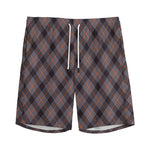 Grey And Orange Plaid Pattern Print Men's Sports Shorts