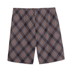 Grey And Orange Plaid Pattern Print Men's Sports Shorts