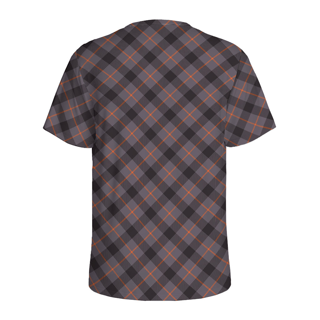 Grey And Orange Plaid Pattern Print Men's Sports T-Shirt