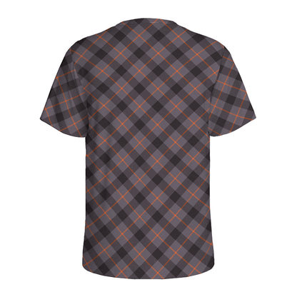Grey And Orange Plaid Pattern Print Men's Sports T-Shirt