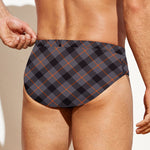 Grey And Orange Plaid Pattern Print Men's Swim Briefs