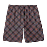 Grey And Orange Plaid Pattern Print Men's Swim Trunks