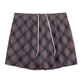 Grey And Orange Plaid Pattern Print Mesh Shorts