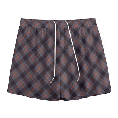 Grey And Orange Plaid Pattern Print Mesh Shorts