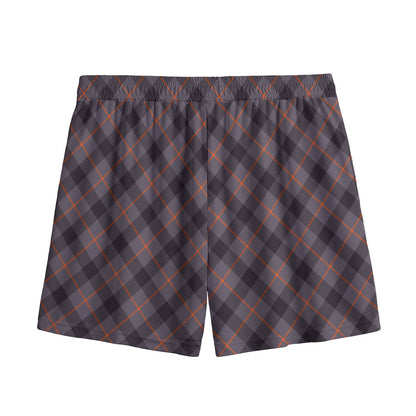 Grey And Orange Plaid Pattern Print Mesh Shorts