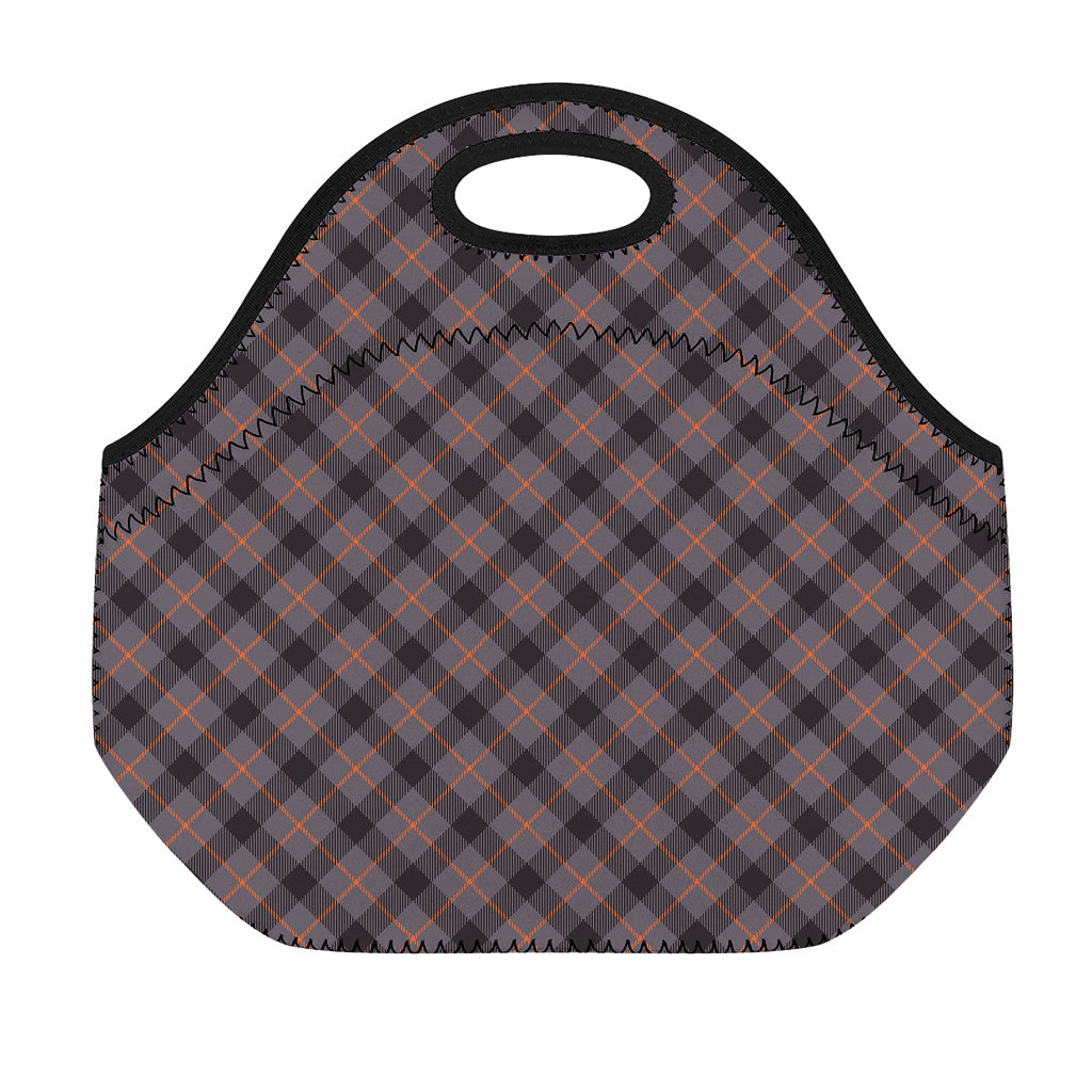Grey And Orange Plaid Pattern Print Neoprene Lunch Bag