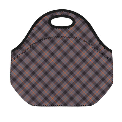 Grey And Orange Plaid Pattern Print Neoprene Lunch Bag