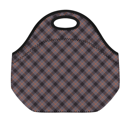 Grey And Orange Plaid Pattern Print Neoprene Lunch Bag