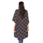 Grey And Orange Plaid Pattern Print Open Front Beach Cover Up