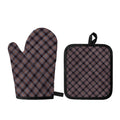 Grey And Orange Plaid Pattern Print Oven Mitt And Pot Holder Set