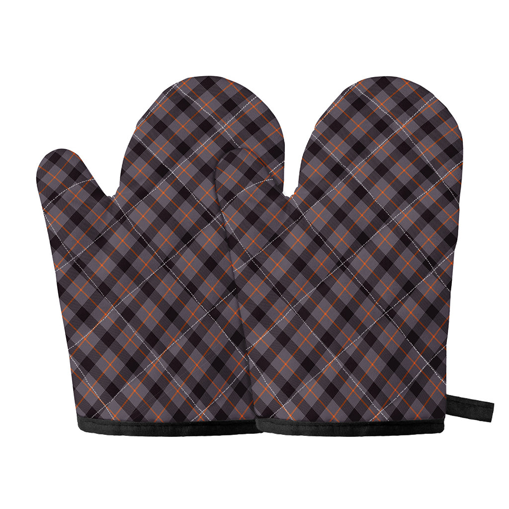 Grey And Orange Plaid Pattern Print Oven Mitts
