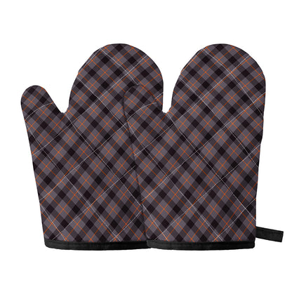 Grey And Orange Plaid Pattern Print Oven Mitts
