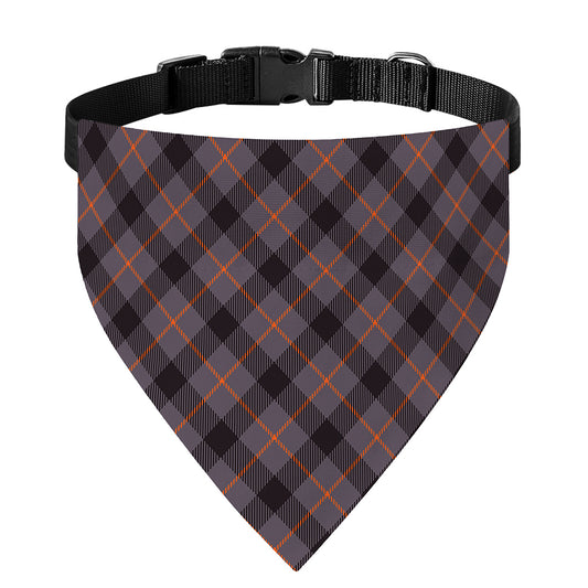Grey And Orange Plaid Pattern Print Over The Collar Dog Bandana