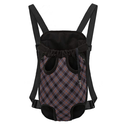 Grey And Orange Plaid Pattern Print Pet Carrier Backpack