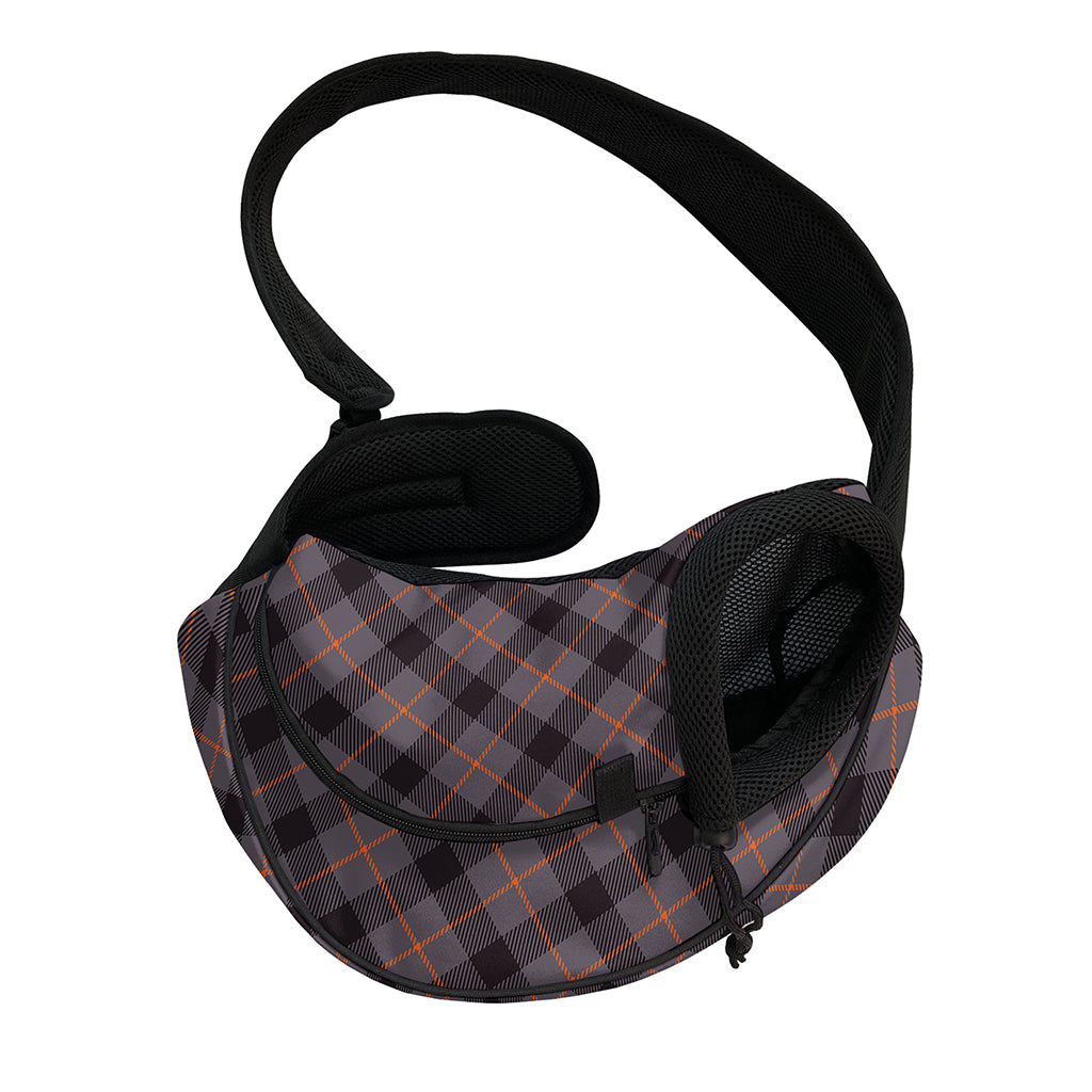 Grey And Orange Plaid Pattern Print Pet Sling Carrier