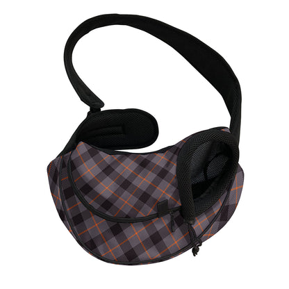 Grey And Orange Plaid Pattern Print Pet Sling Carrier