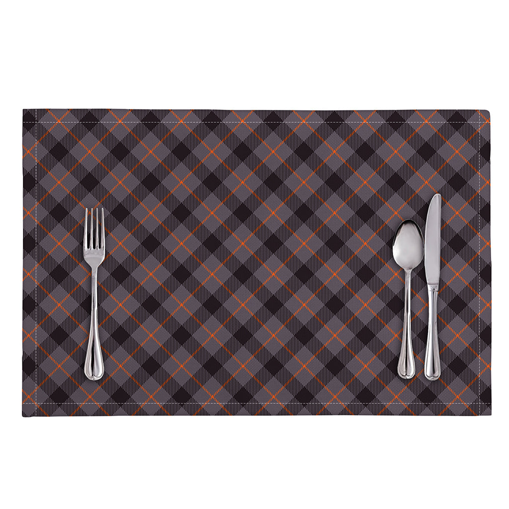 Grey And Orange Plaid Pattern Print Placemat