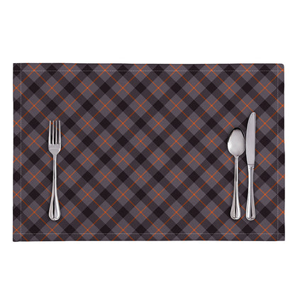 Grey And Orange Plaid Pattern Print Placemat