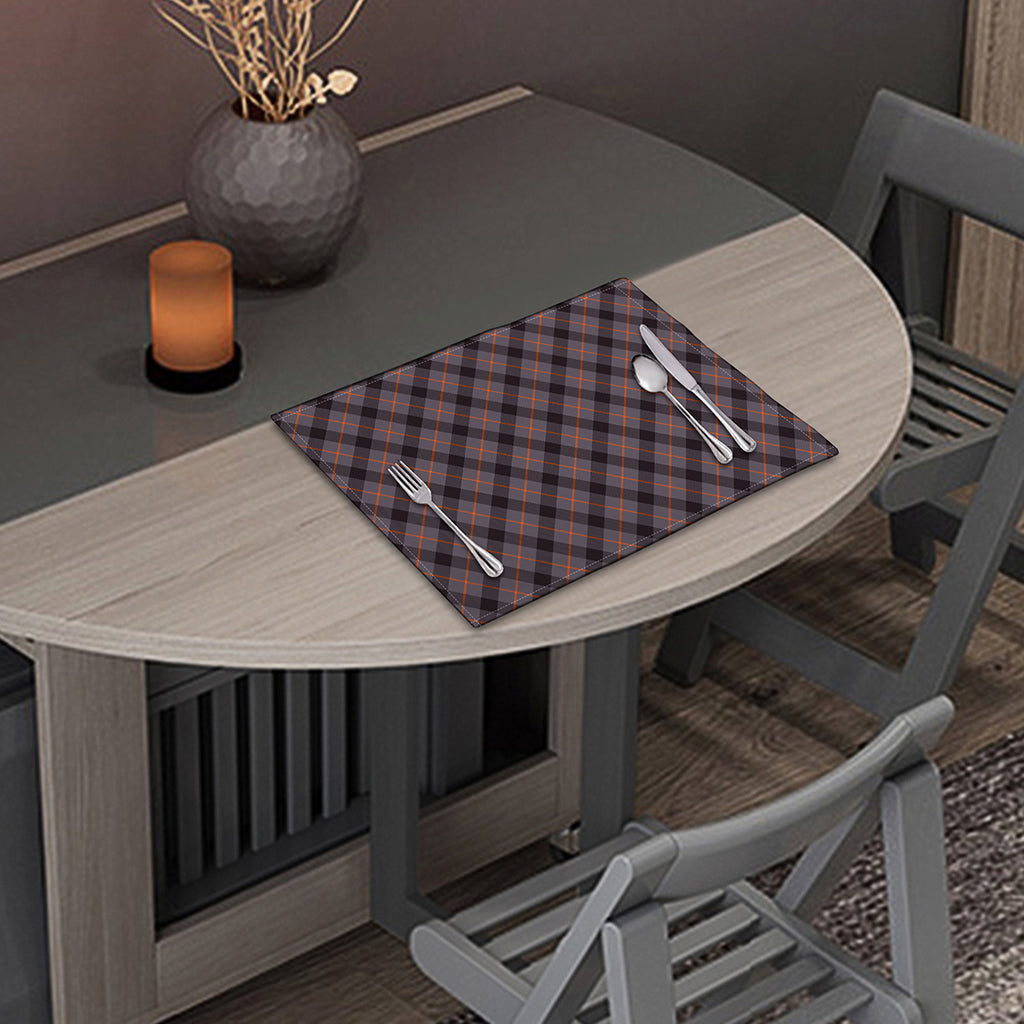 Grey And Orange Plaid Pattern Print Placemat