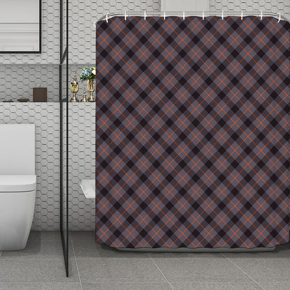 Grey And Orange Plaid Pattern Print Polyester Shower Curtain