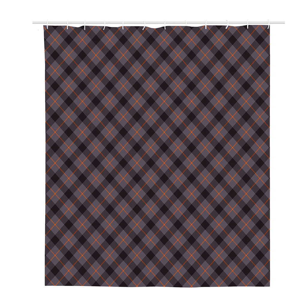 Grey And Orange Plaid Pattern Print Polyester Shower Curtain