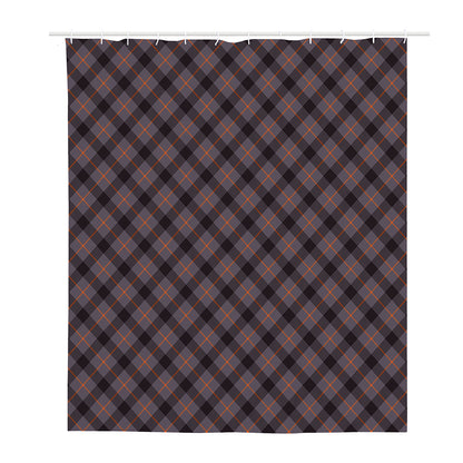 Grey And Orange Plaid Pattern Print Polyester Shower Curtain