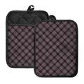 Grey And Orange Plaid Pattern Print Pot Holders With Pocket