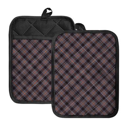 Grey And Orange Plaid Pattern Print Pot Holders With Pocket