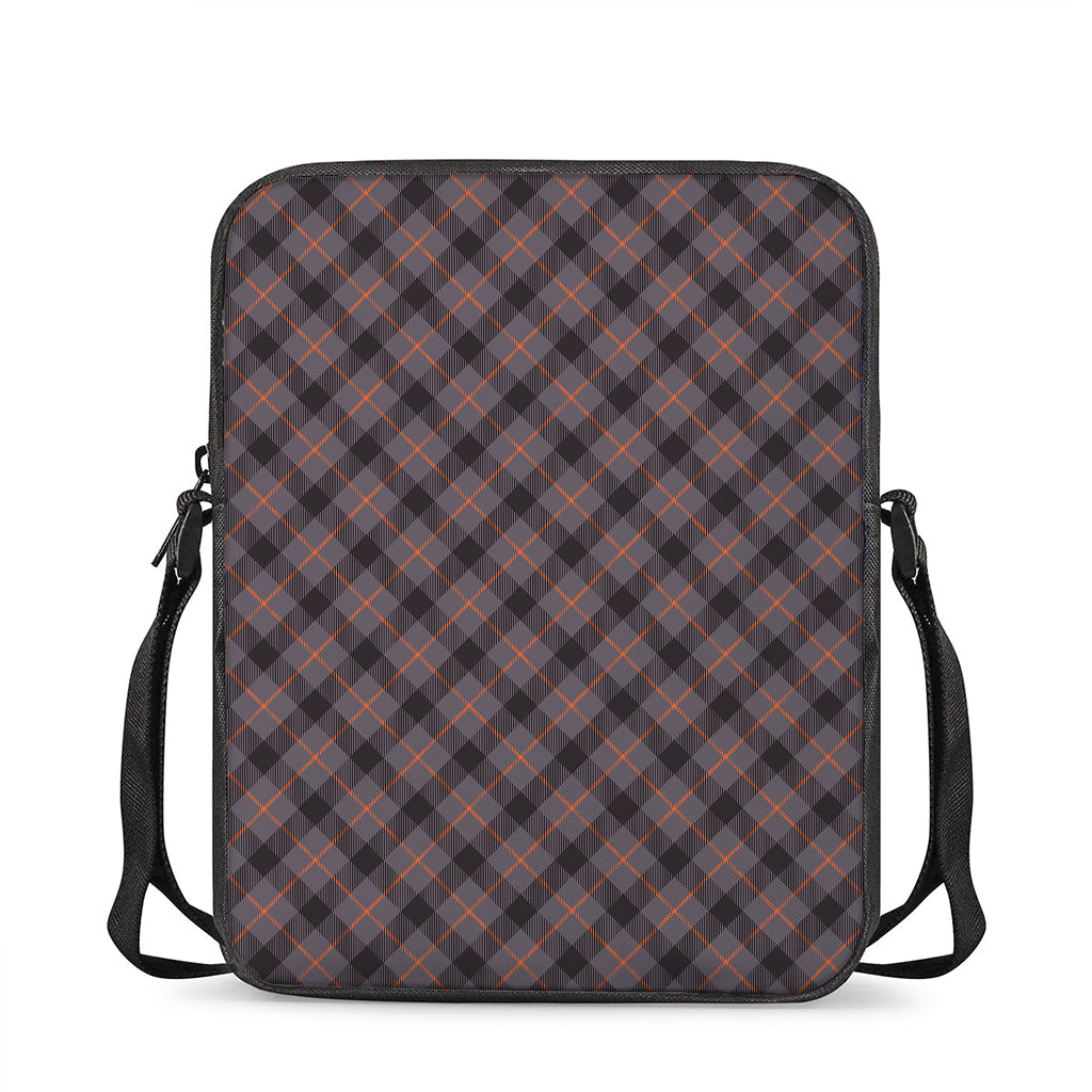 Grey And Orange Plaid Pattern Print Rectangular Crossbody Bag