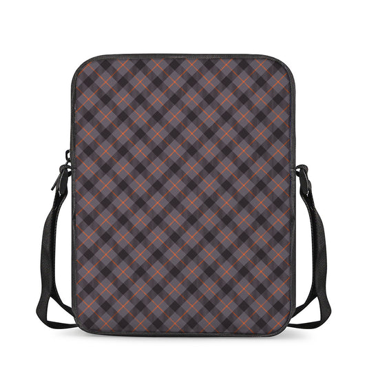 Grey And Orange Plaid Pattern Print Rectangular Crossbody Bag