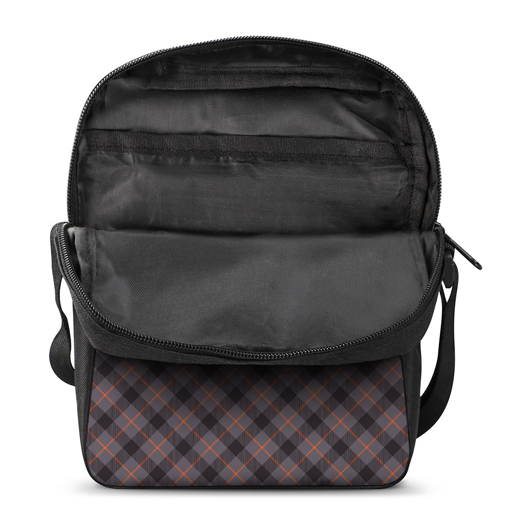 Grey And Orange Plaid Pattern Print Rectangular Crossbody Bag