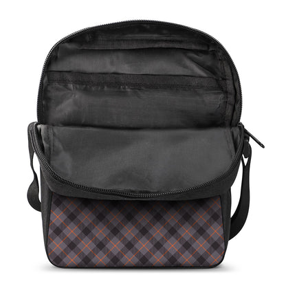 Grey And Orange Plaid Pattern Print Rectangular Crossbody Bag