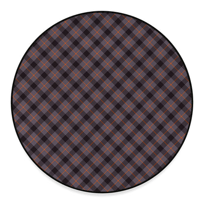 Grey And Orange Plaid Pattern Print Round Floor Mat