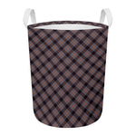 Grey And Orange Plaid Pattern Print Round Laundry Basket