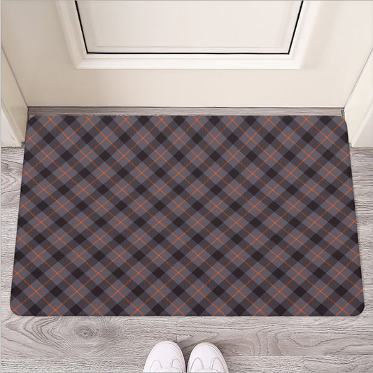 Grey And Orange Plaid Pattern Print Rubber Doormat
