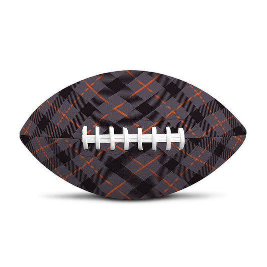 Grey And Orange Plaid Pattern Print Rugby Ball