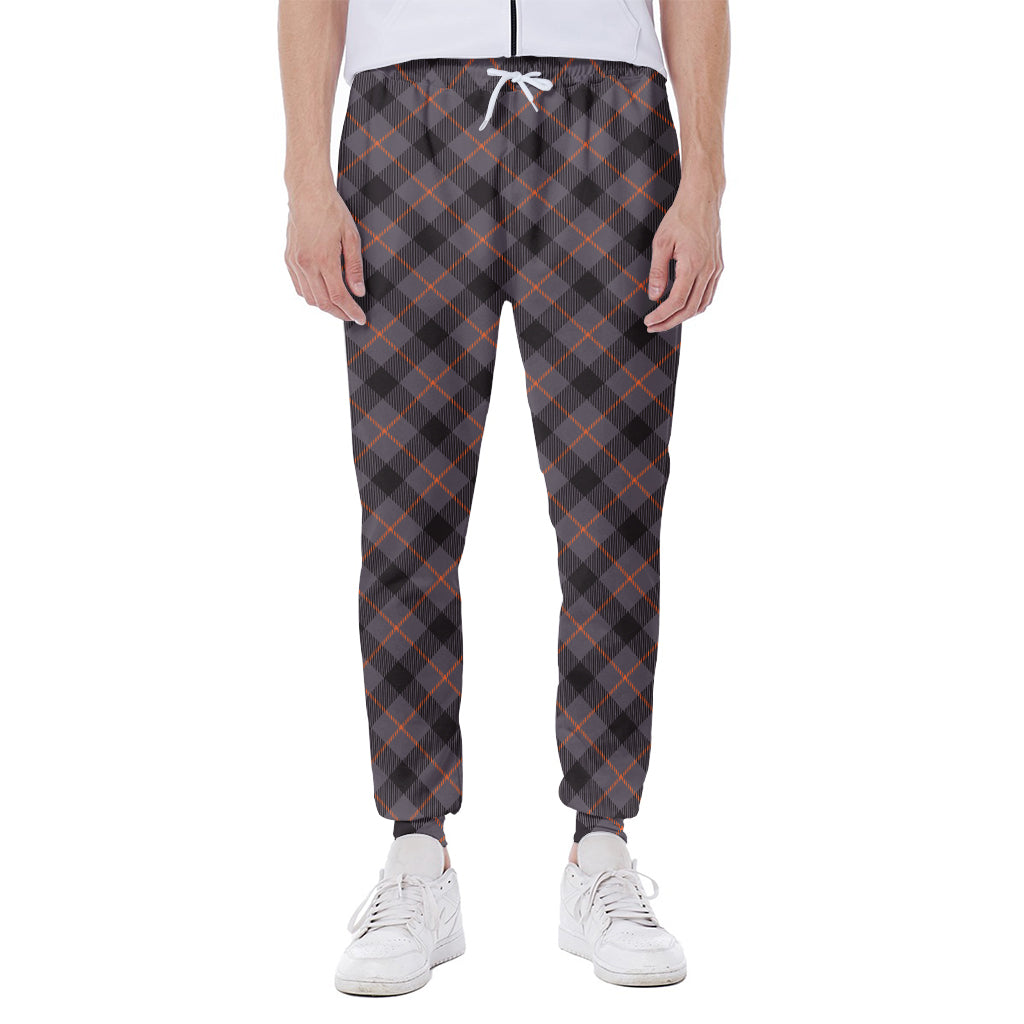 Grey And Orange Plaid Pattern Print Scuba Joggers
