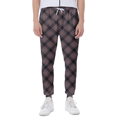 Grey And Orange Plaid Pattern Print Scuba Joggers