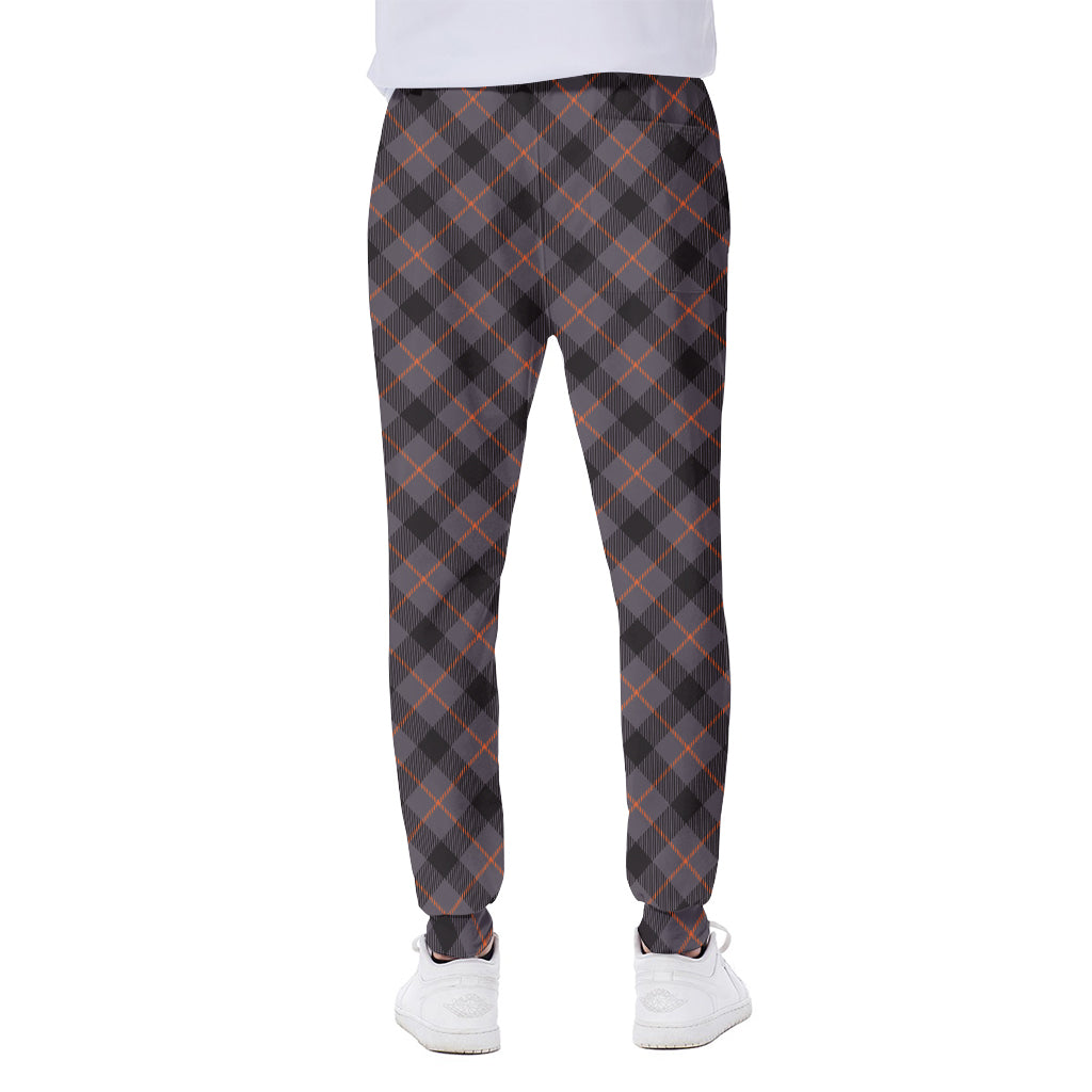 Grey And Orange Plaid Pattern Print Scuba Joggers