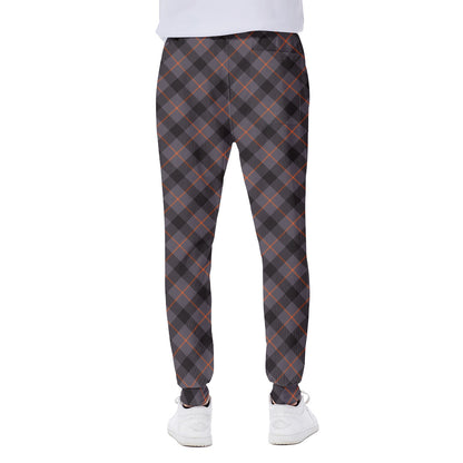 Grey And Orange Plaid Pattern Print Scuba Joggers