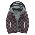 Grey And Orange Plaid Pattern Print Sherpa Lined Zip Up Hoodie