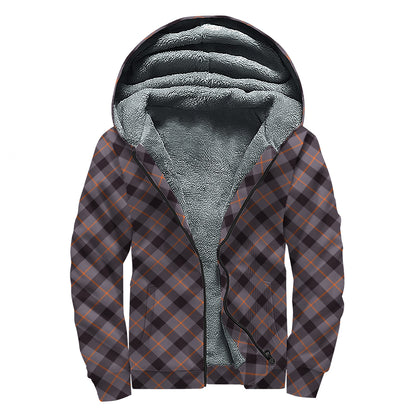 Grey And Orange Plaid Pattern Print Sherpa Lined Zip Up Hoodie