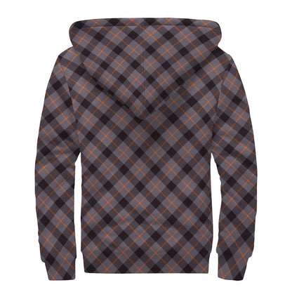 Grey And Orange Plaid Pattern Print Sherpa Lined Zip Up Hoodie