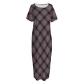 Grey And Orange Plaid Pattern Print Short Sleeve Long Nightdress