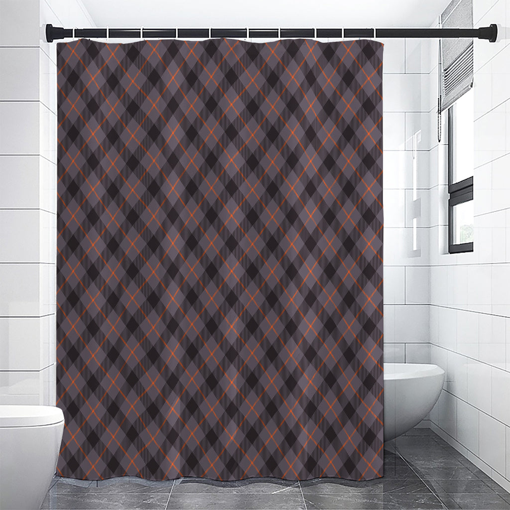 Grey And Orange Plaid Pattern Print Shower Curtain