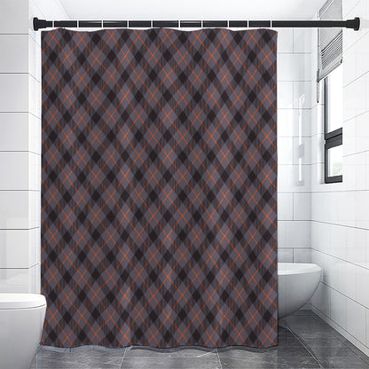 Grey And Orange Plaid Pattern Print Shower Curtain